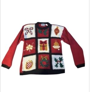Vintage 80’s The Villager Christmas Sweater M Holiday Gift Presents Bell Bow